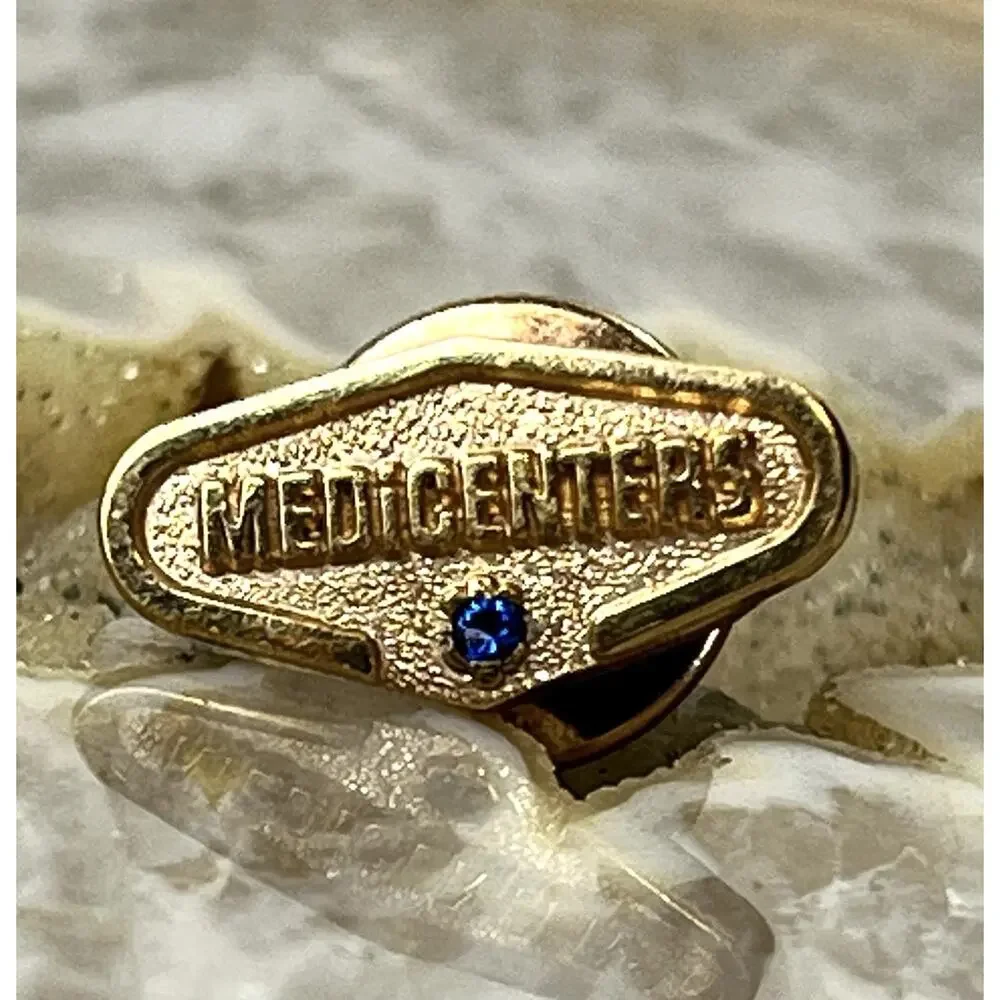 Vintage Medicenters 10K Gold Filled Lapel Pin Blue Sapphire Medical Service Pin